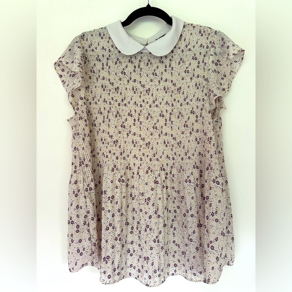 Adrianna Papell | Pleated Floral Blouse with Peter Pan Collar - Picture 1 of 9